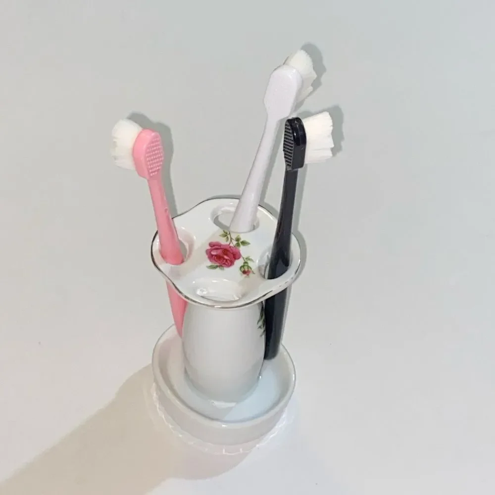 Vintage Porcelain Flowers Painted Japan Floral Porcelain Toothbrush Holder